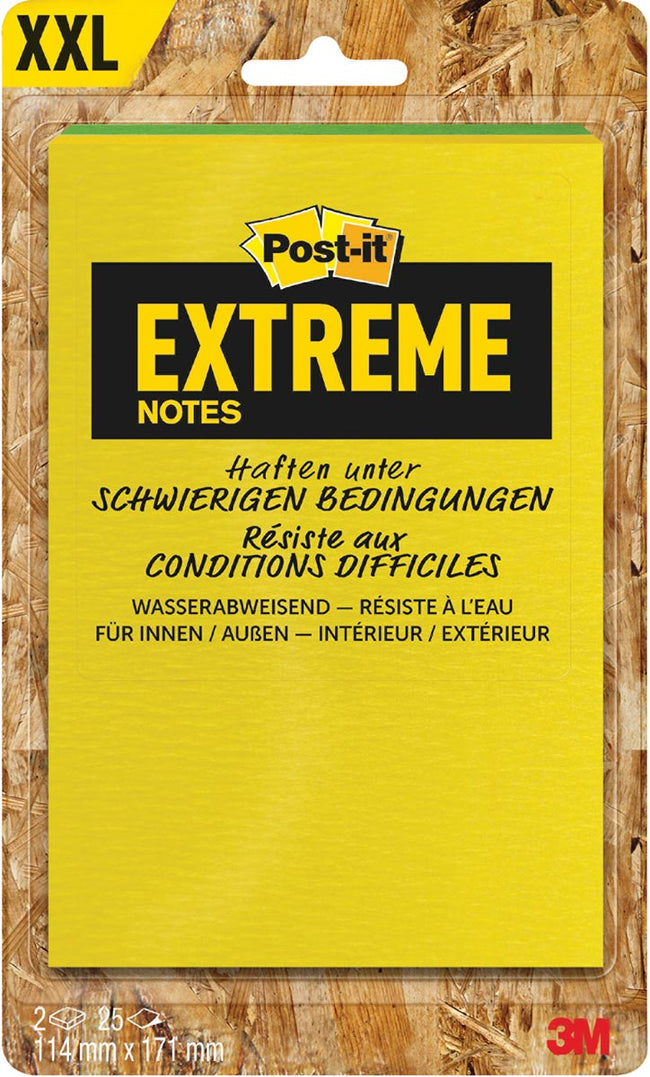 Post -it - ® Extreme Notes, FT 114 x 171 mm, 2 blocs de 25 feuilles, couleurs assorties