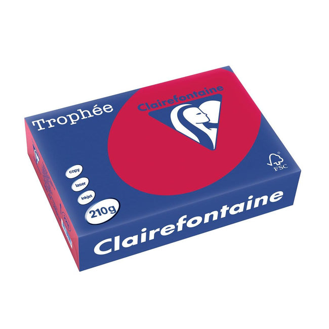 Clairefontaine - Trophée Intens, papel de color, A4, 210 g, 250 hojas, rojo cereza