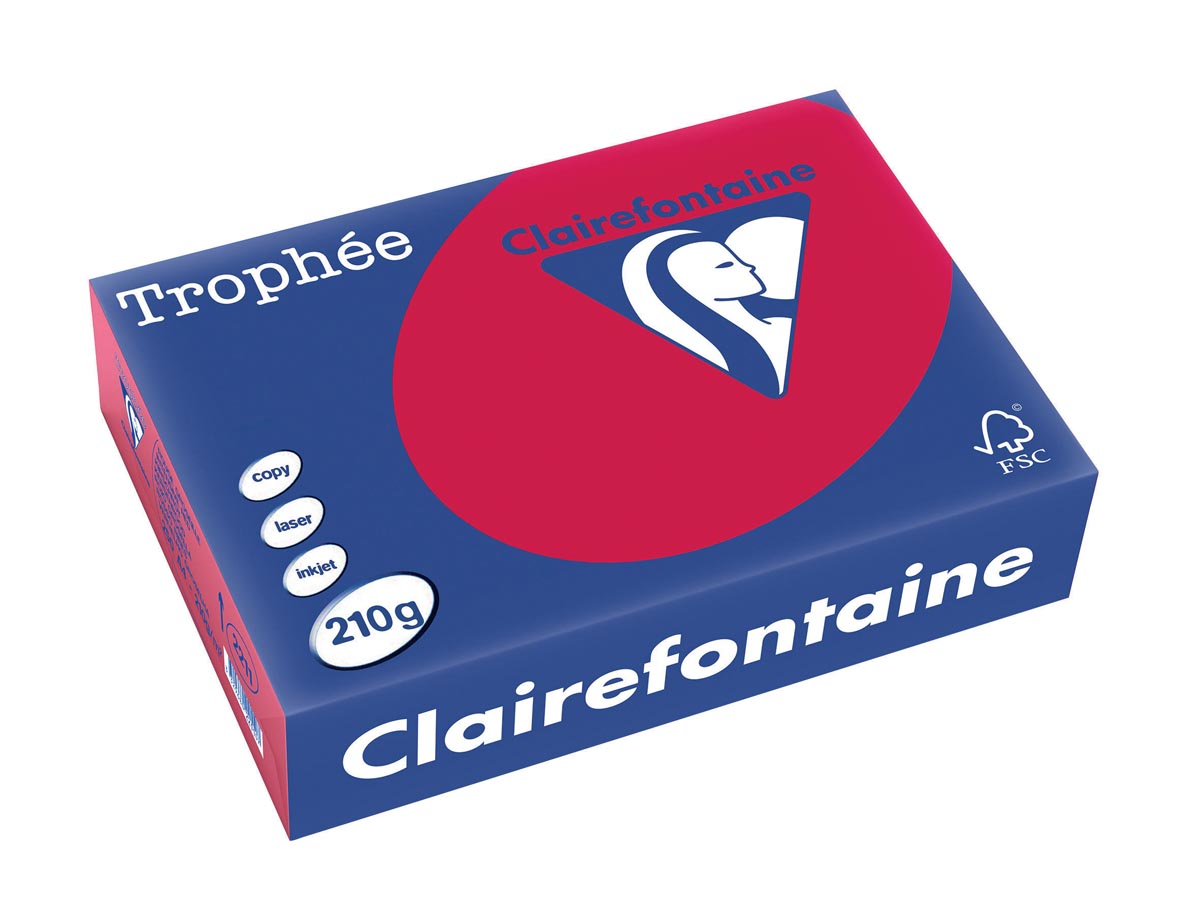 Clairefontaine - Trophée intensiv, farbiges Papier, A4, 210 g, 250 Blech, Kirschrot