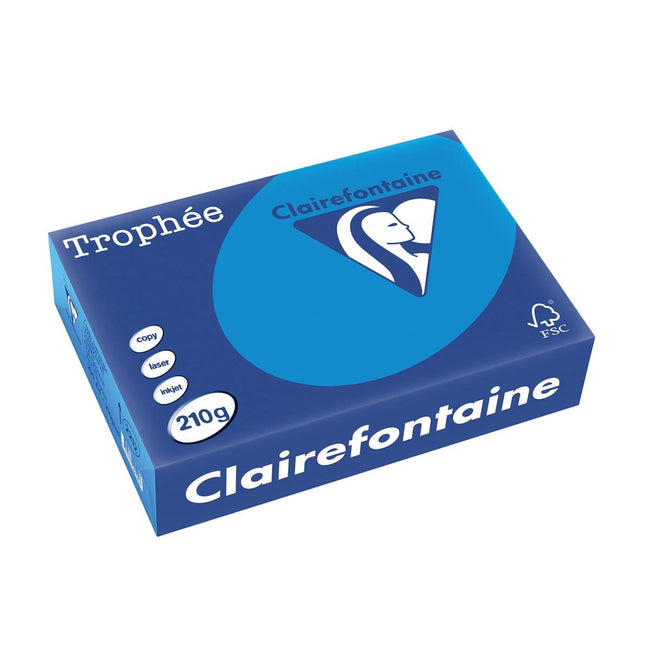 Clairefontaine - Trophée Intens, papel de color, A4, 210 g, 250 hojas, turquesa