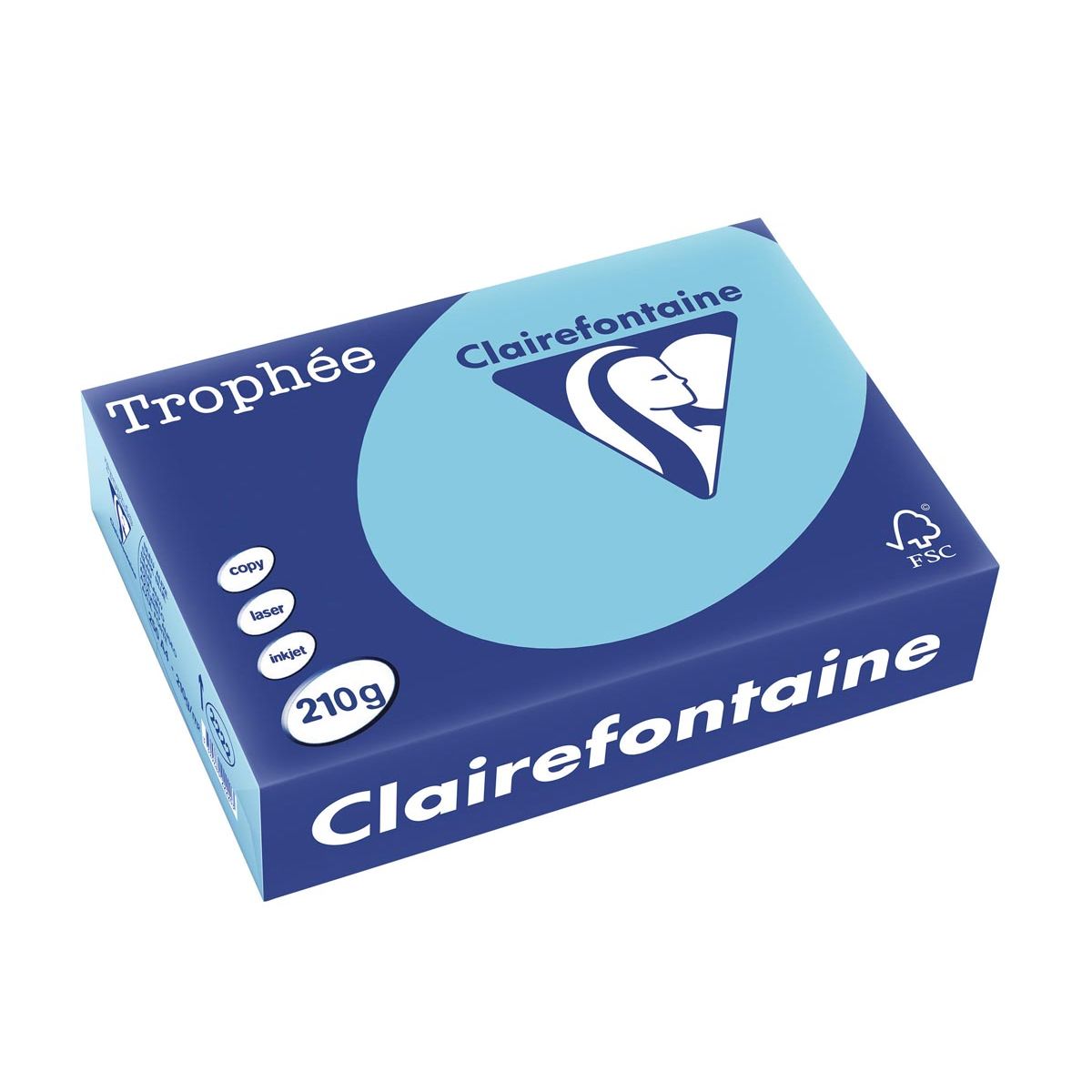 Clairefontaine - Trophée tel, farbiges Papier, A4, 210 g, 250 Blatt, leuchtend blau