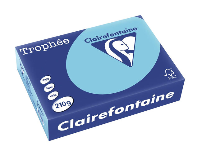 Clairefontaine - Trophée Tel, papier coloré, A4, 210 g, 250 feuilles, Helblauw