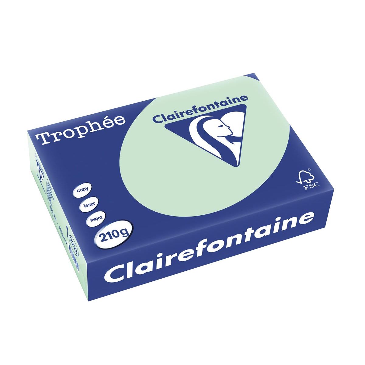Clairefontaine - Trophée tel, papel de color, A4, 210 g, 250 hojas, verde