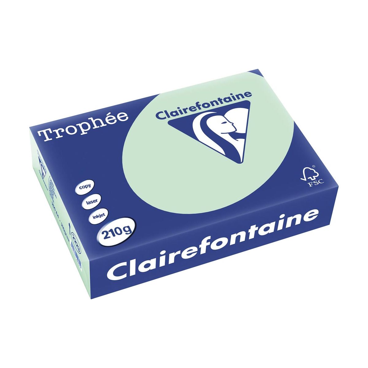 Clairefontaine - Trophée Tel, papier coloré, A4, 210 g, 250 feuilles, vert