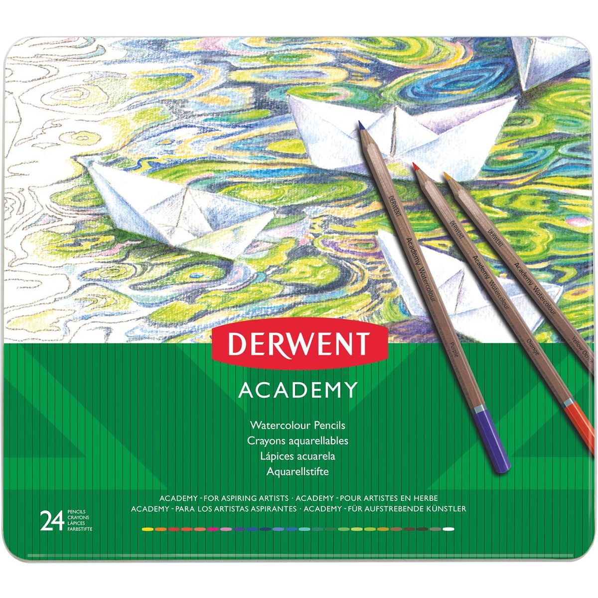 Derwent - aquarelpotlood Academy , blik van 24 stuks in geassorteerde kleuren