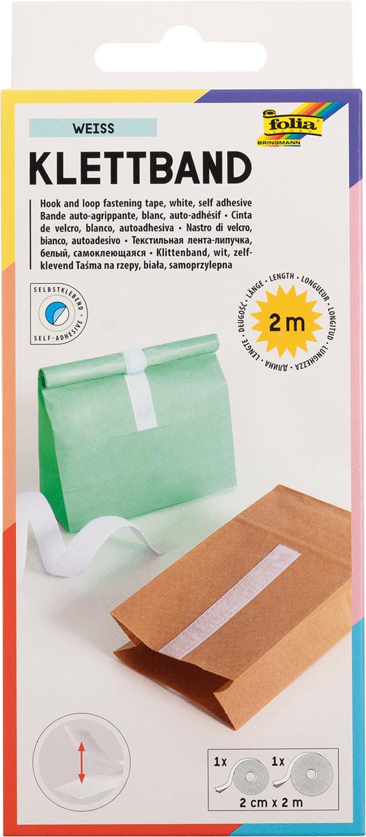 Folia - Cinta velcro 20mmx2m blanca 2 rollos