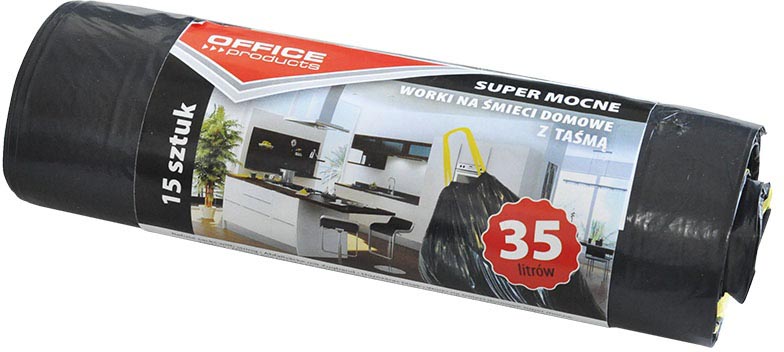 OFFICE products -   vuilniszak, LDPE, 25 micron, 35 liter, zwart, rol van 15 stuks