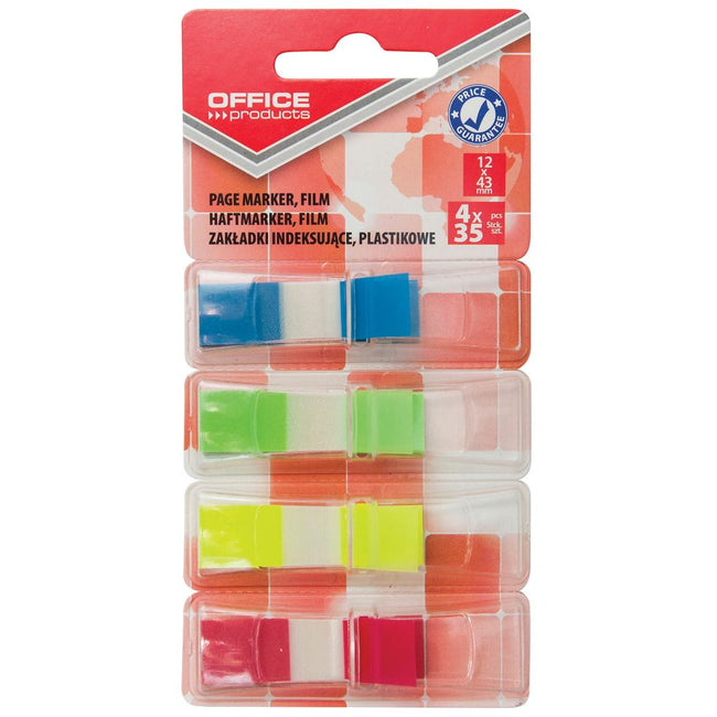 OFFICE products -   index, 12 x 43 mm, geassorteerde kleuren, blister van 4 x 35 tabs