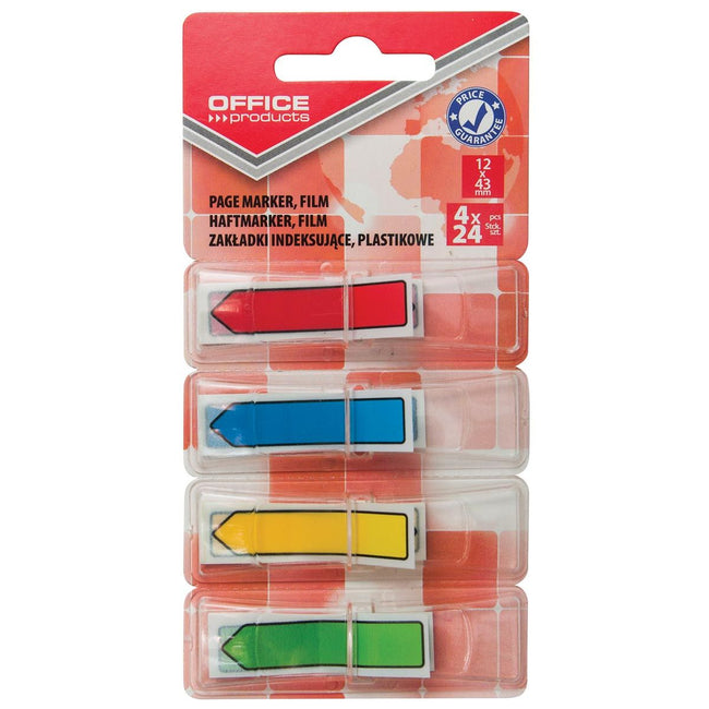 OFFICE products -   index, 12 x 43 mm, geassorteerde kleuren, blister van 4 x 24 tabs