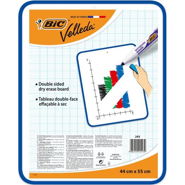 BIC - Lavagna bianca Velleda, ft 44 x 55 cm, lavabile a secco, fronte-retro e non stampata su entrambi i lati