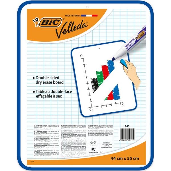 BIC - Velleda whiteboard, ft 44 x 55 cm, droog uitwisbaar, dubbelzijdig en onbedrukt aan beide kanten