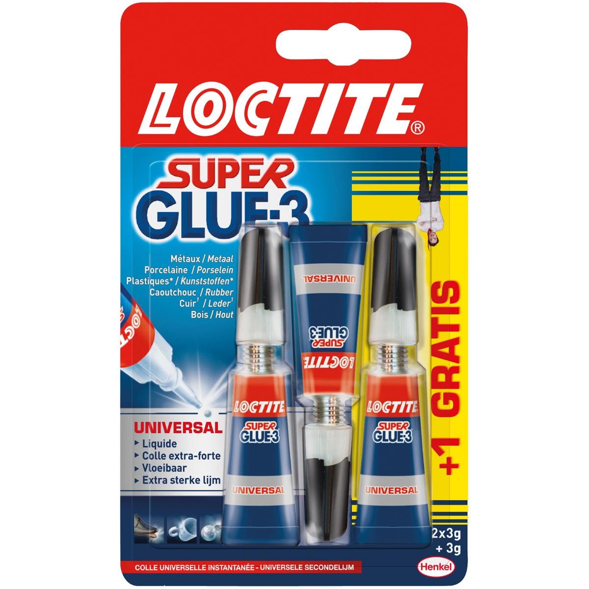 Loctite -  secondelijm Super Glue Universal, 2 + 1 gratis, op blister