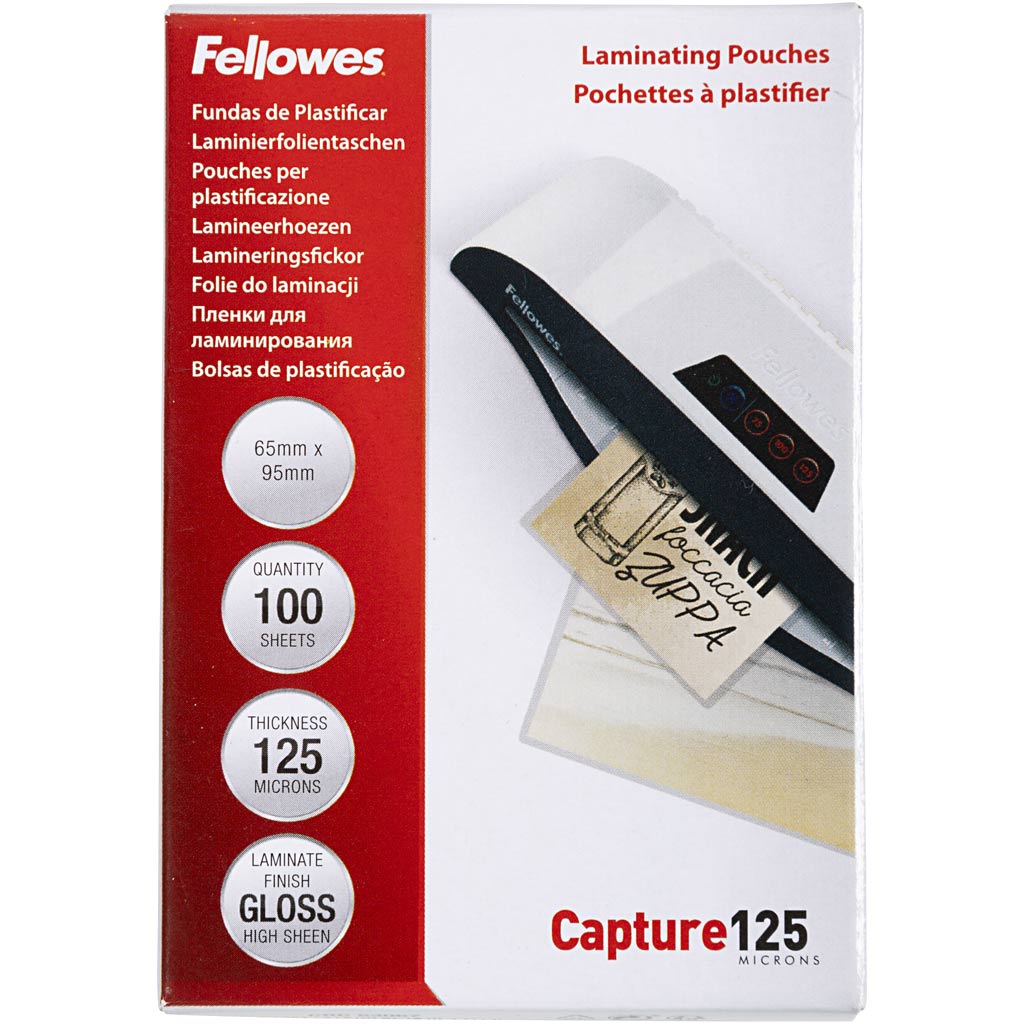 Fellowes - bolsa para plastificar Capture125 pies 65 x 95 mm, 250 micras (2 x 125 micras), paquete de 100