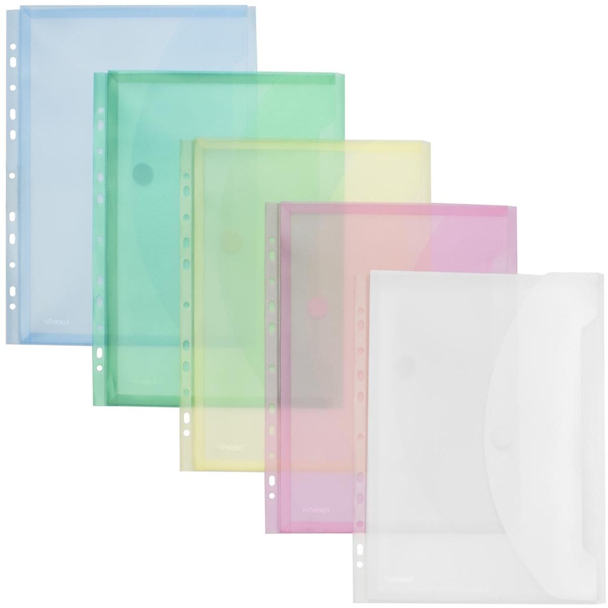 Foldersys - sac de présentation perforé A4, couleurs assorties, paquet de 10
