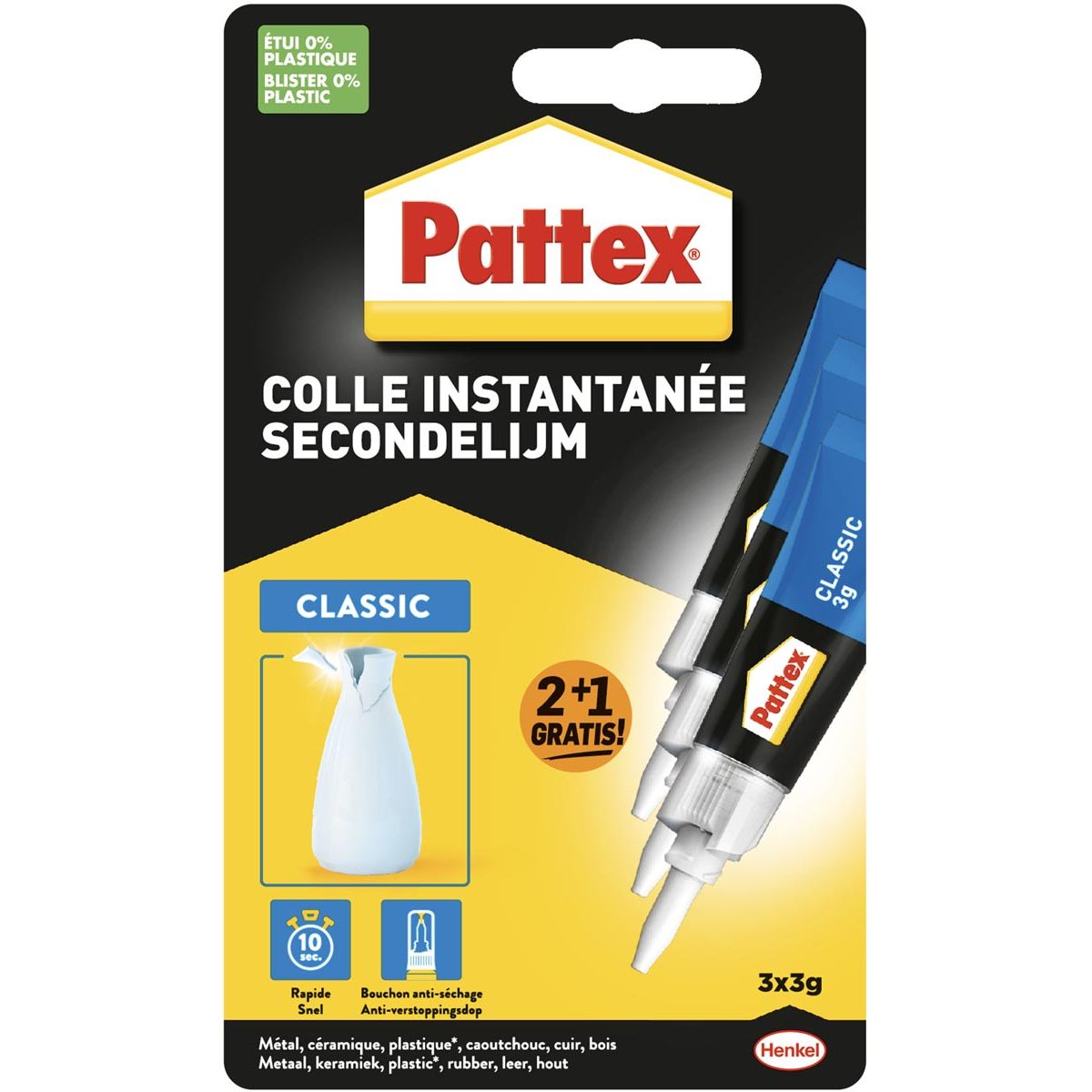 Pattex - Supercolla classica in blister da 3 grammi 2+1 in omaggio