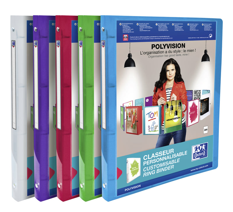 Oxford - Carpeta de anillas de presentación Polyvision A4 4 anillas O-mech 20mm surtido | 12 piezas