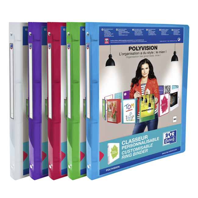 Oxford - Classeur de présentation Polyvision A4 4 anneaux O-mech 20mm assortis | 12 pièces