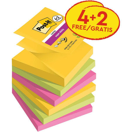 Post-it Super Sticky - Super Sticky Z-notes Carnival, 90 sheets, ft 76 x 76 mm, 4 + 2 FREE