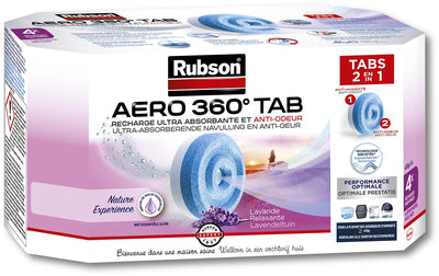 Rubson -  navulling voor ontvochtiger AERO 360, doos van 4 tabs van 450 gram, lavendel