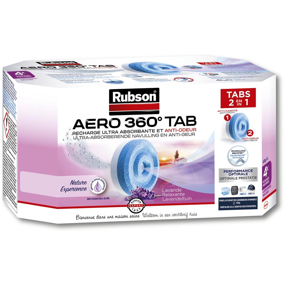 Rubson - recambio para deshumidificador AERO 360, caja de 4 pastillas de 450 gramos, lavanda