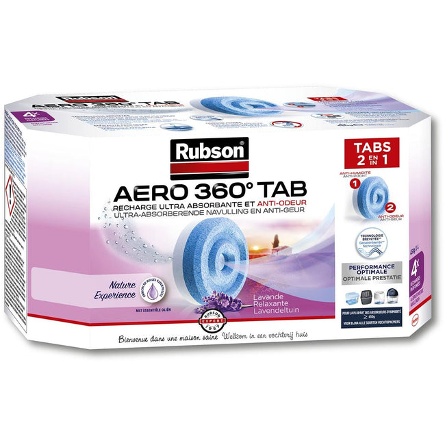 Rubson - recambio para deshumidificador AERO 360, caja de 4 pastillas de 450 gramos, lavanda