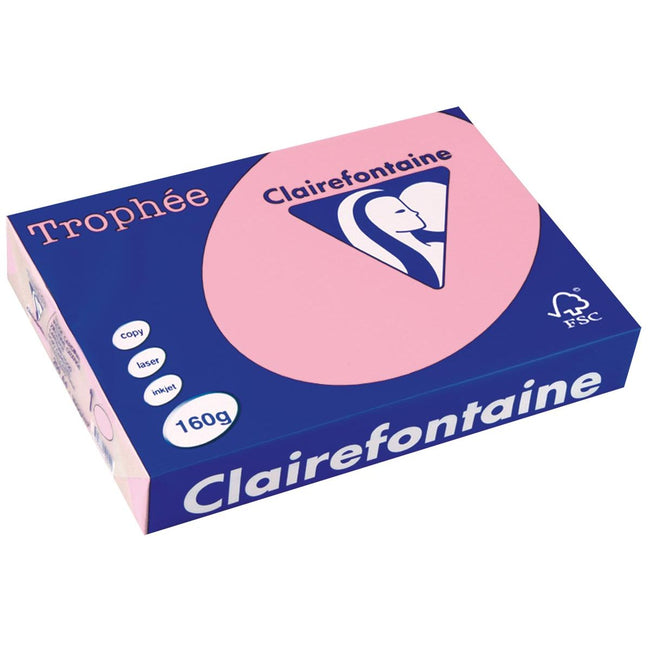 Clairefontaine - Trophée tel, papel de color, A4, 160 g, 250 hojas, rosa