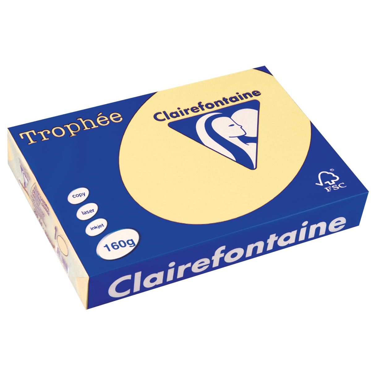 Clairefontaine -  Trophée tel, gekleurd papier, A4, 160 g, 250 vel, kanariegeel