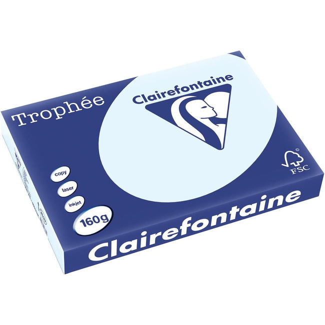 Clairefontaine - Trophée Tel, papier coloré, A3, 160 g, 250 feuilles, bleu azur