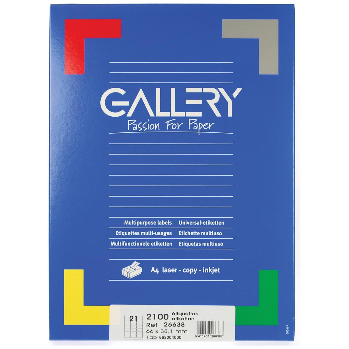 Gallery - Gallery witte etiketten ft 66 x 38,1 mm (b x h), ronde hoeken, doos van 2.100 etiketten