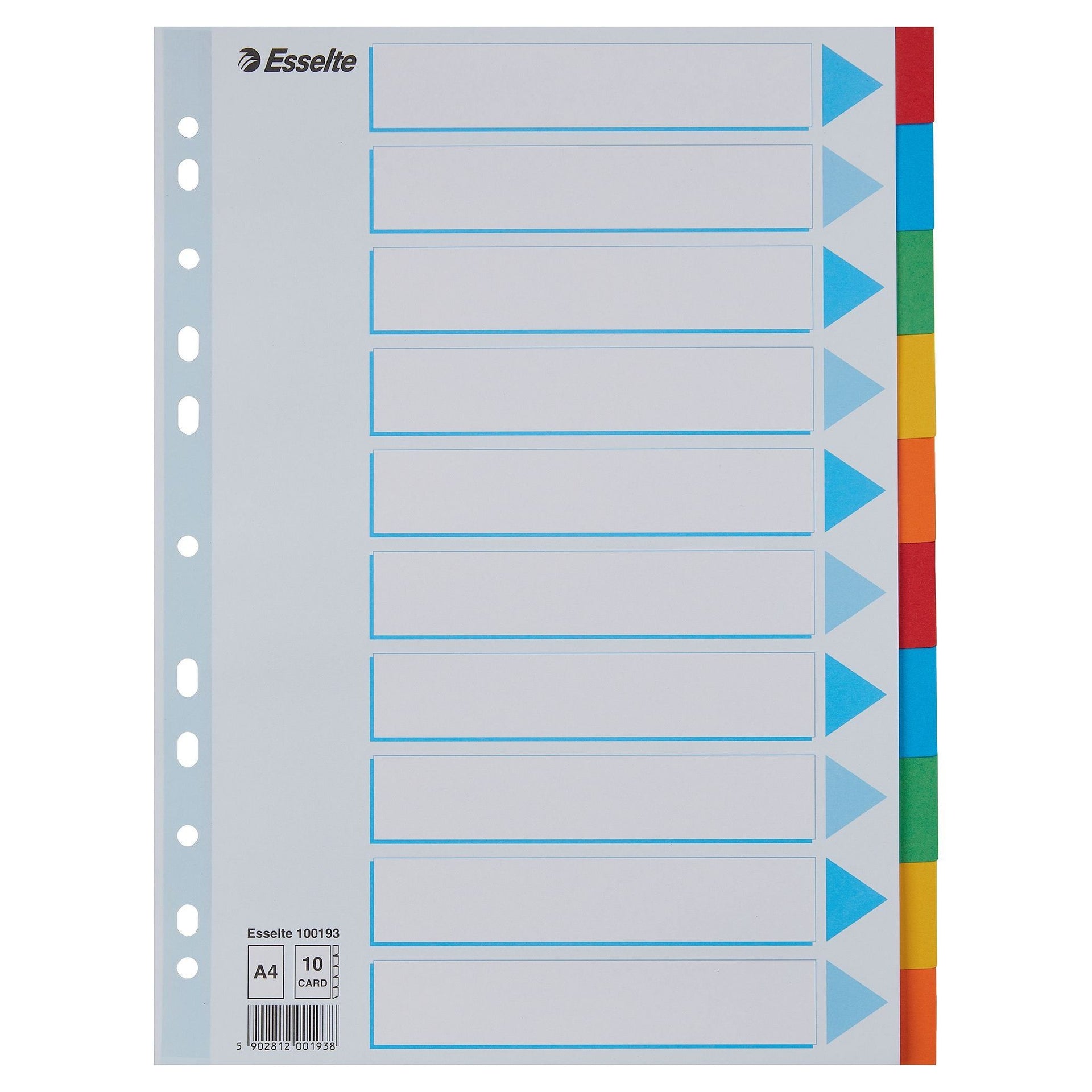 Esselte - Tabs Standard A4 cartón de 10 piezas 11 anillas con portada surtida