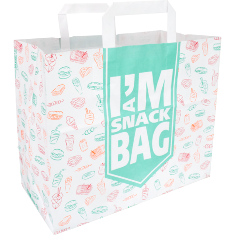 I'M Concept - Tas | I´M a SNACK | Papier | platte papieren handgreep | 32x 16x27cm | snacktas | wit | 250 stuks