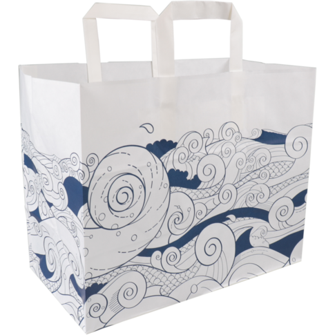 Depa - Tas | Waves | Papier | platte handgreep | 32x 16x27cm | wit/blauw | 250 stuks