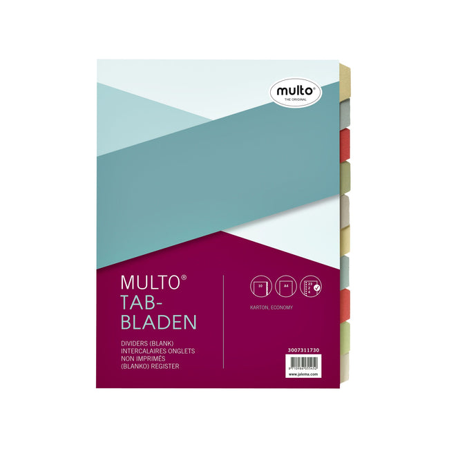 Multo -  Tabbladen A4 23-gaats 10-delig karton assorti | 25 stuks