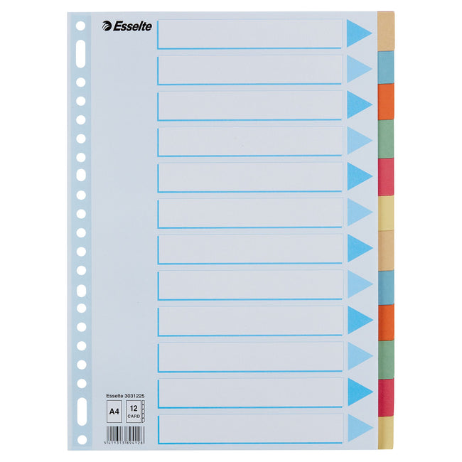 Esselte - Onglets A4 12 pièces carton 23 anneaux assortis