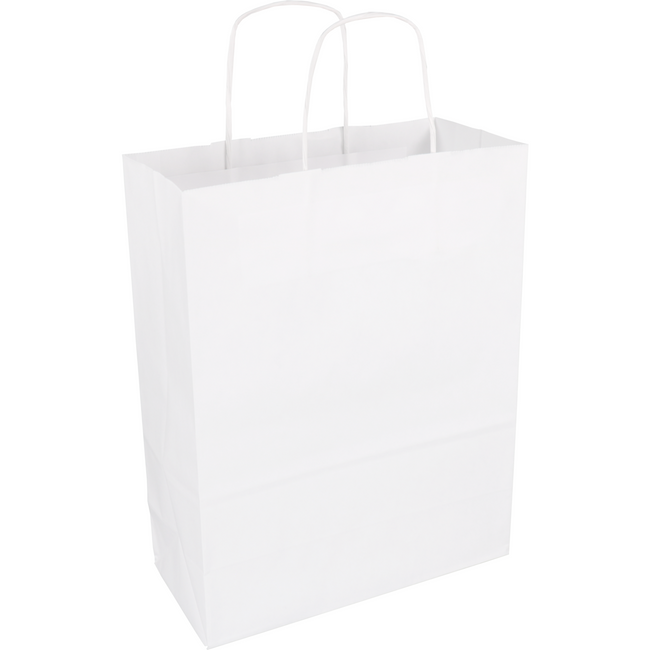 Klika - Bolsa | Papel kraft | cordón de papel retorcido | 26x12x34cm | bolso de mano | blanco | 100 piezas