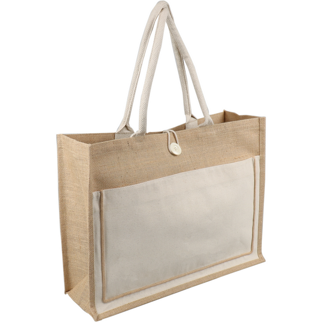 Klika - Tas | Jute | landscape | reusable | 47x 15x36cm | draagtas | naturel/wit | 10 stuks