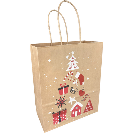 Klika -  Tas | Boom | Papier | gedraaid papieren koord | 18x 8x22cm | draagtas | bruin/rood/wit/zwart | 300 stuks