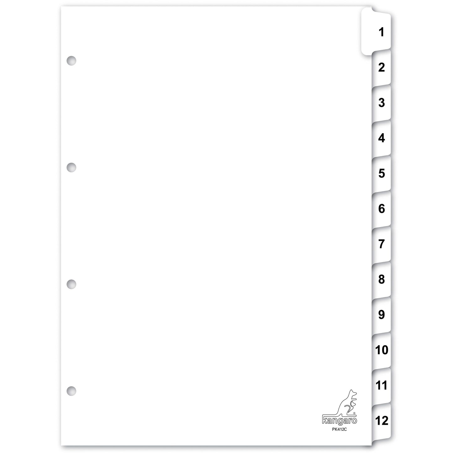 Kangaro - Tabs 4 agujeros PK412C 1-12 cartulina blanca numerada | 18 piezas