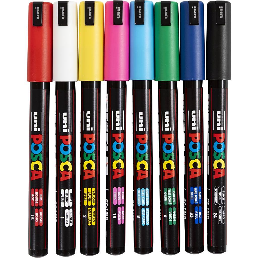Posca -  Uni  paintmarker PC-1MR, 0,7 mm, etui van 8 stuks in geassorteerde basiskleuren