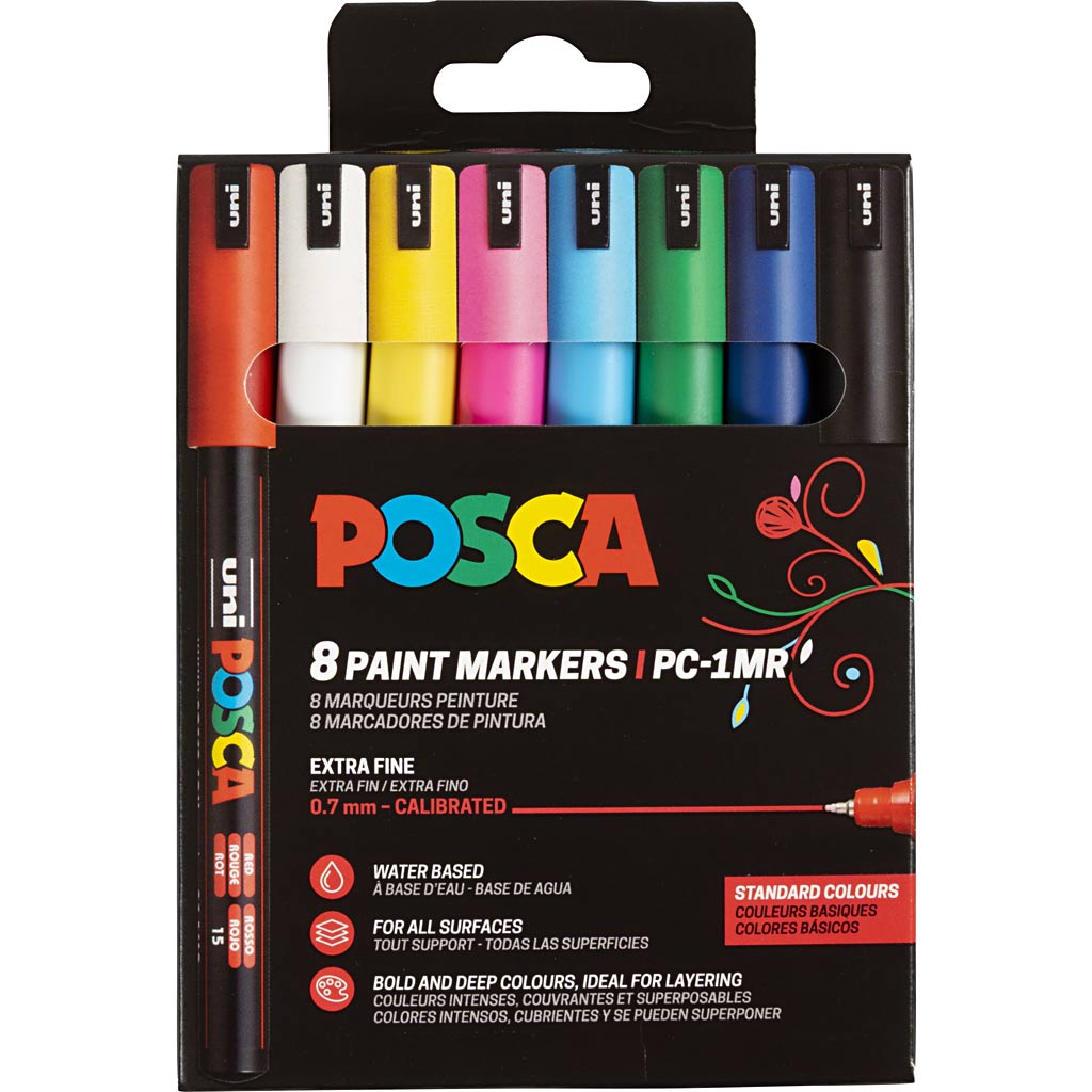 Posca -  Uni  paintmarker PC-1MR, 0,7 mm, etui van 8 stuks in geassorteerde basiskleuren