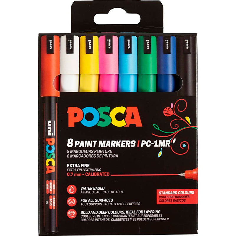 Posca -  Uni  paintmarker PC-1MR, 0,7 mm, etui van 8 stuks in geassorteerde basiskleuren