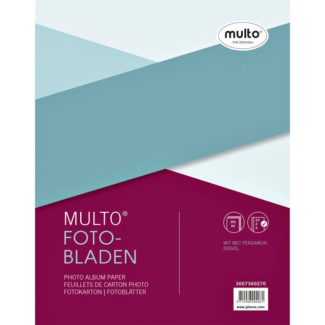 Multo - Interieur fotobladen A4 23-rings met dekvel 20vel wit | 10 stuks