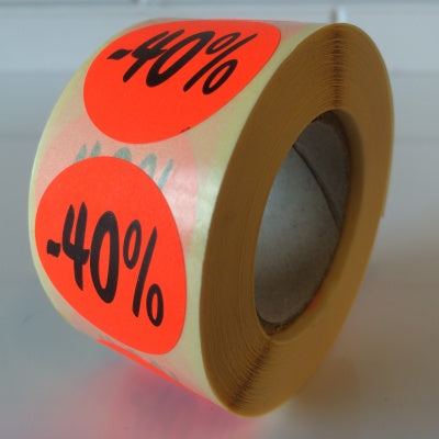Klika -  Etiket fluor rood 35mm 40% korting 500/r 30 stuks