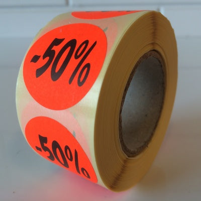 Klika - Etichetta rosso fluo 35mm sconto 50% 500/r 30 pezzi