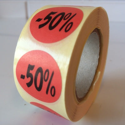 Klika - Label red 27mm -50% 1000/roll