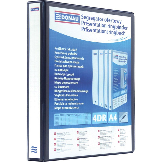 DONAU -   personaliseerbare ringmap, PP, ft A4, 4 D-ringen van 20 mm, zwart