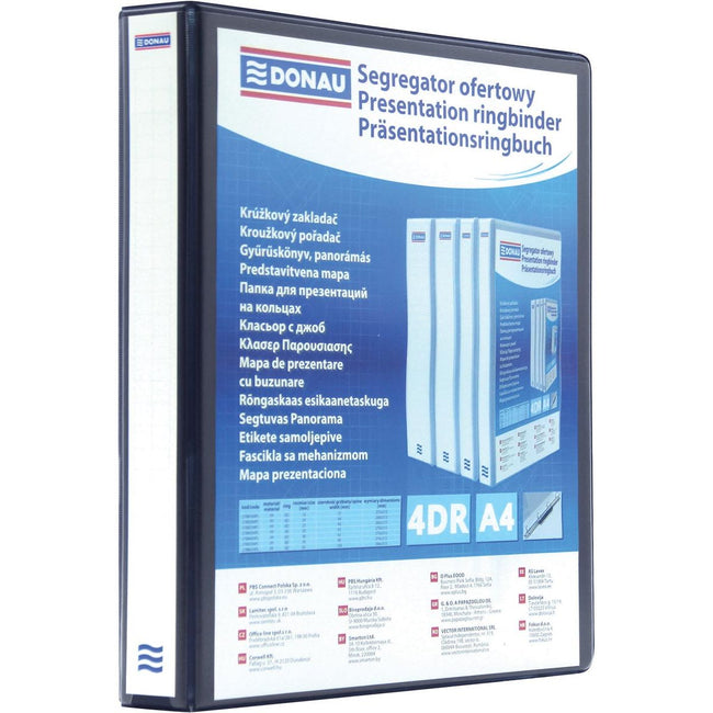 DONAU -   personaliseerbare ringmap, PP, ft A4, 4 D-ringen van 25 mm, zwart