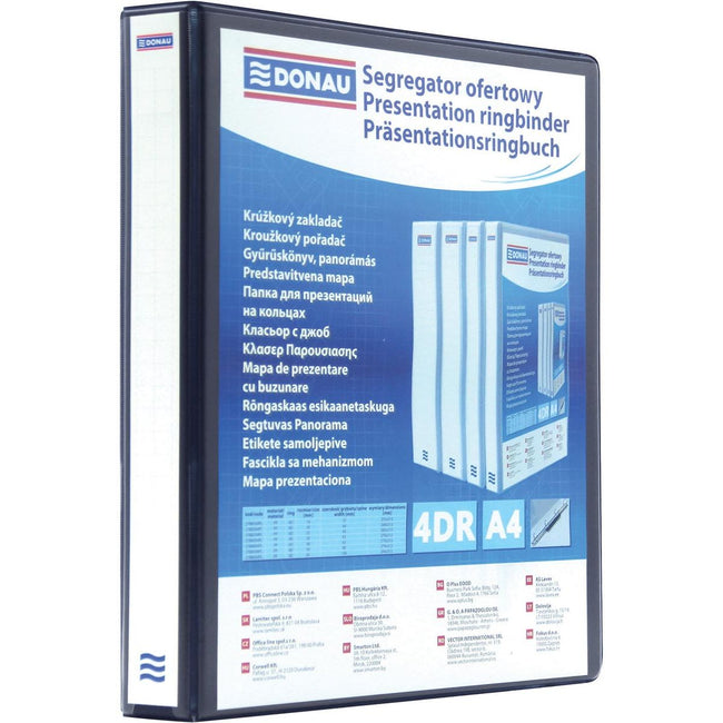 DONAU -   personaliseerbare ringmap, PP, ft A4, 4 D-ringen van 30 mm, zwart