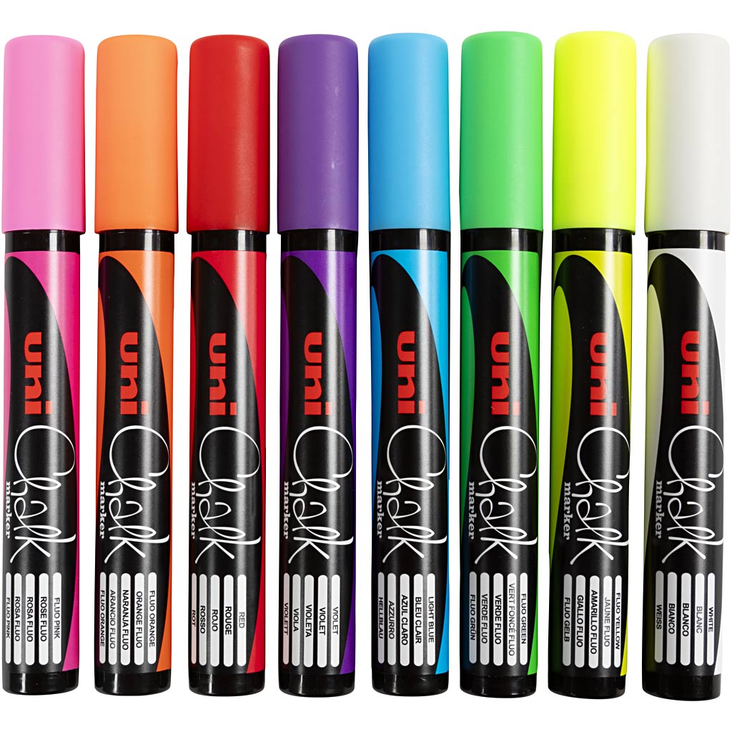 Uni-ball -  krijtmarker, ronde punt 1,8 2,5 mm, etui van 8 stuks, assorti
