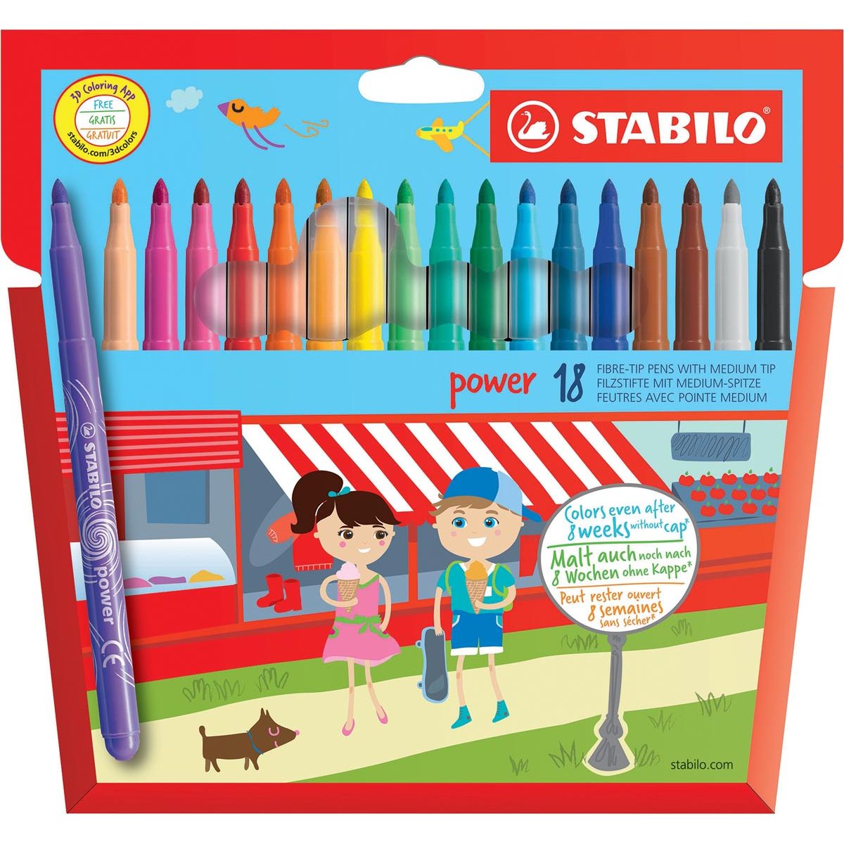 STABILO - power viltstift, etui van 18 stuks in geassorteerde kleuren